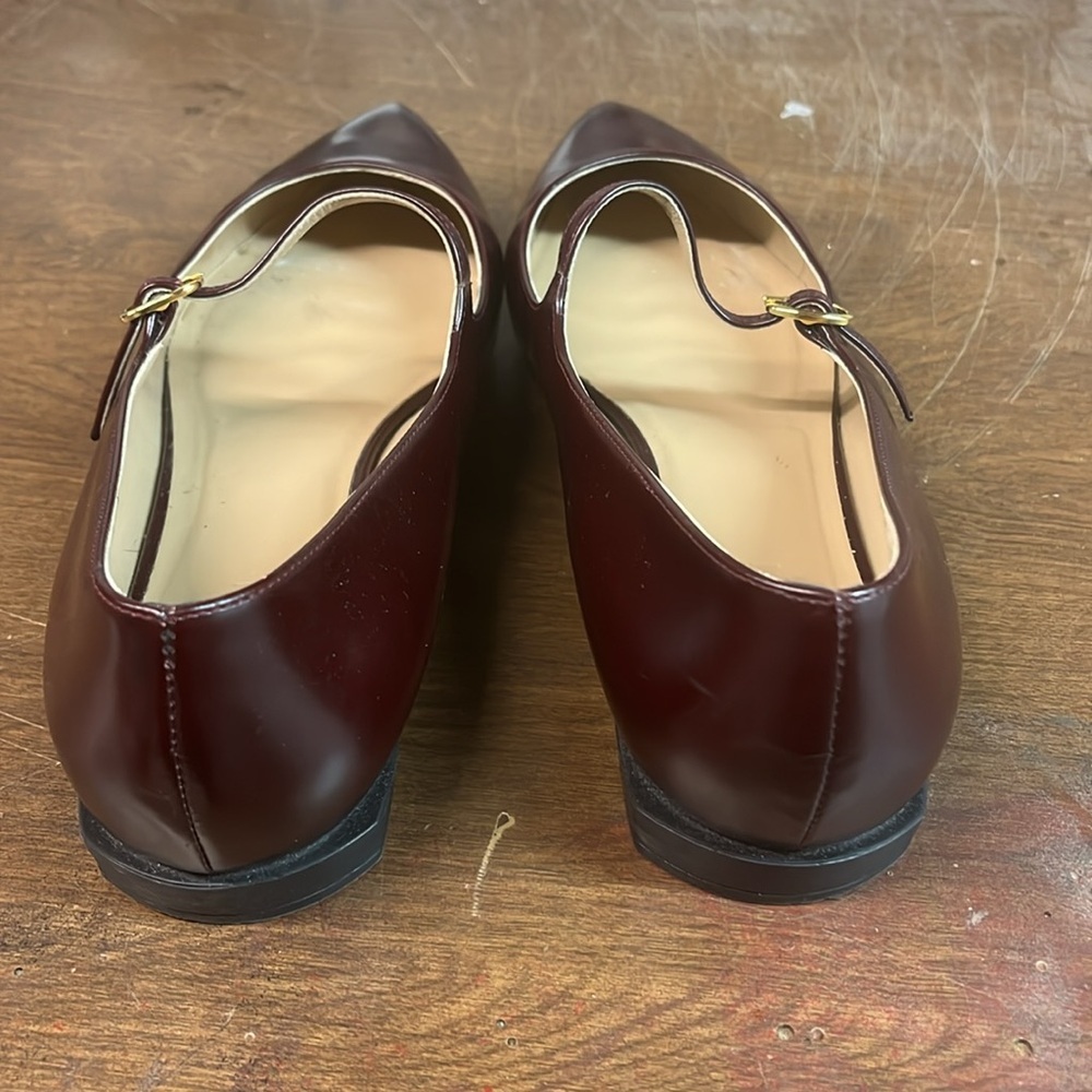 M. Gemi Burgundy Leather Pointed Mary Jane Flats - Picture 6 of 8